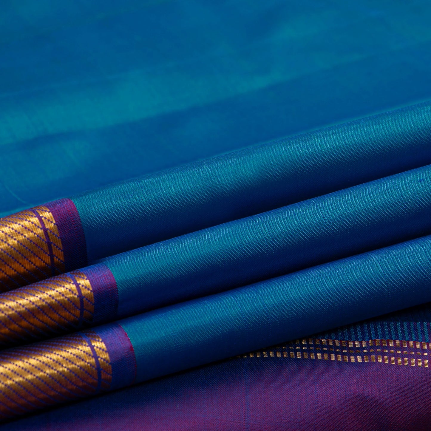 Blue And Purple Kanchipuram Silk Saree For Festive Wear PV J 4513