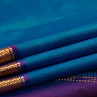Blue And Purple Kanchipuram Silk Saree For Festive Wear PV J 4513