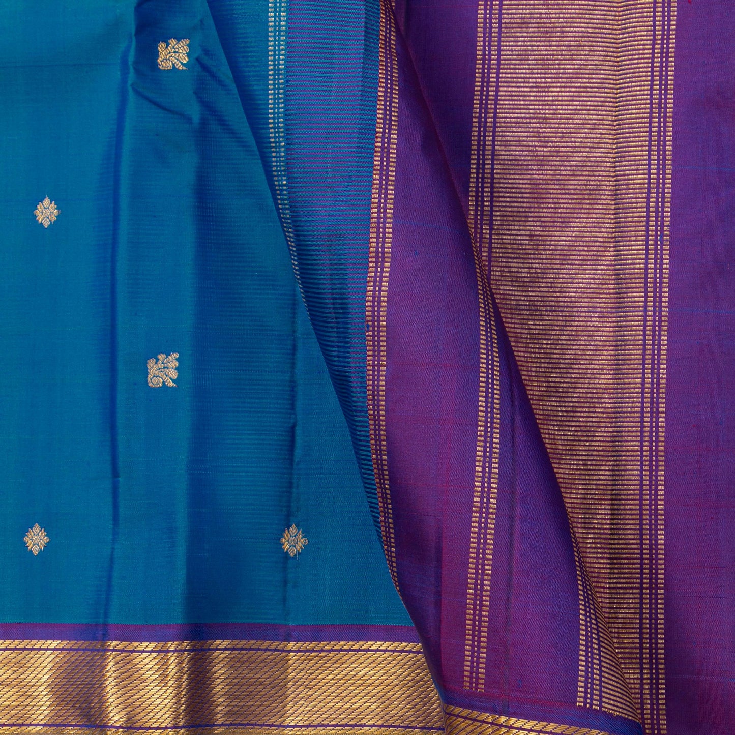 Blue And Purple Kanchipuram Silk Saree For Festive Wear PV J 4513