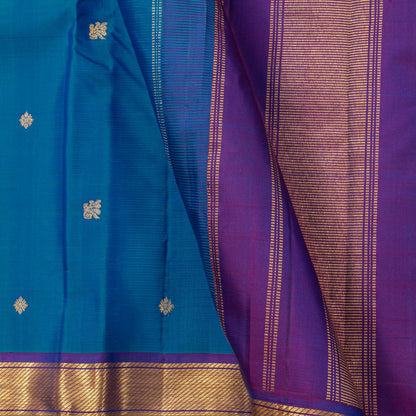 Blue And Purple Kanchipuram Silk Saree For Festive Wear PV J 4513