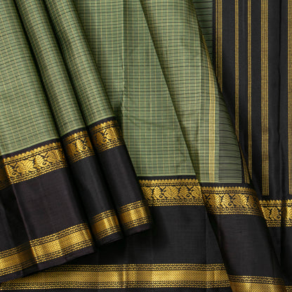 Green And Black Kanchipuram Silk Saree For Festive Wear PV J 5278