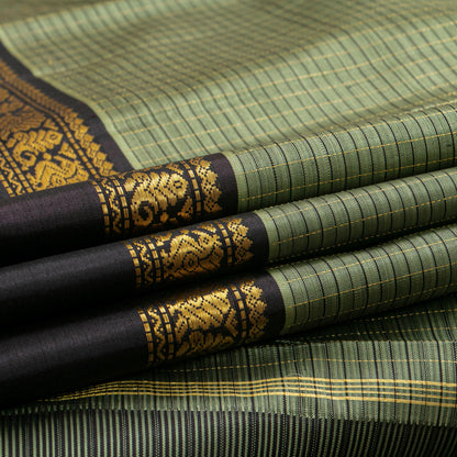 Green And Black Kanchipuram Silk Saree For Festive Wear PV J 5278