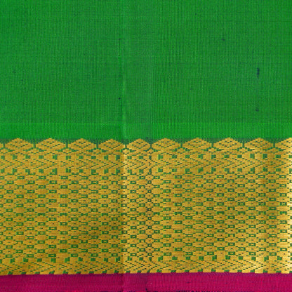 Navy Blue And Green Kanchipuram Silk Saree With Small Border Handwoven Pure Silk For Festive Wear PV J 3090