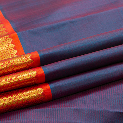 Blue And Red Kanchipuram Silk Saree For Festive Wear PV J 5575