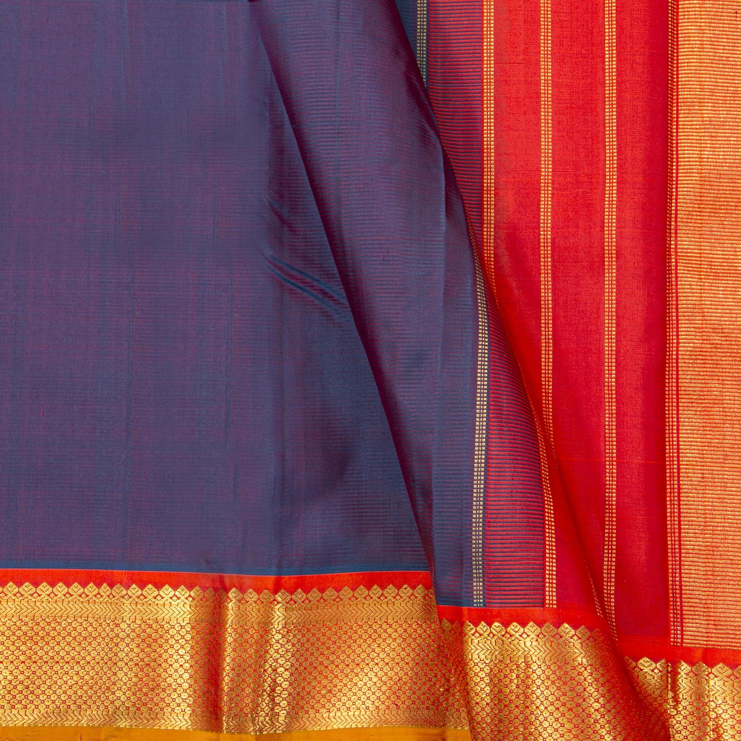 Blue And Red Kanchipuram Silk Saree For Festive Wear PV J 5575