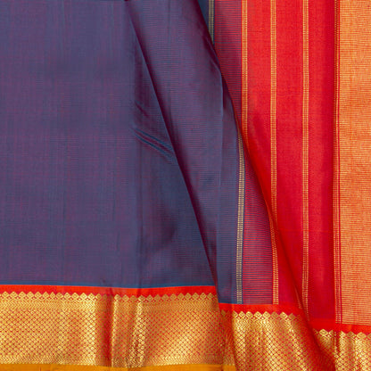 Blue And Red Kanchipuram Silk Saree For Festive Wear PV J 5575
