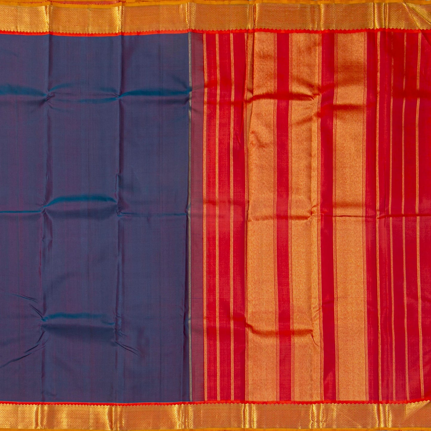 Blue And Red Kanchipuram Silk Saree For Festive Wear PV J 5575