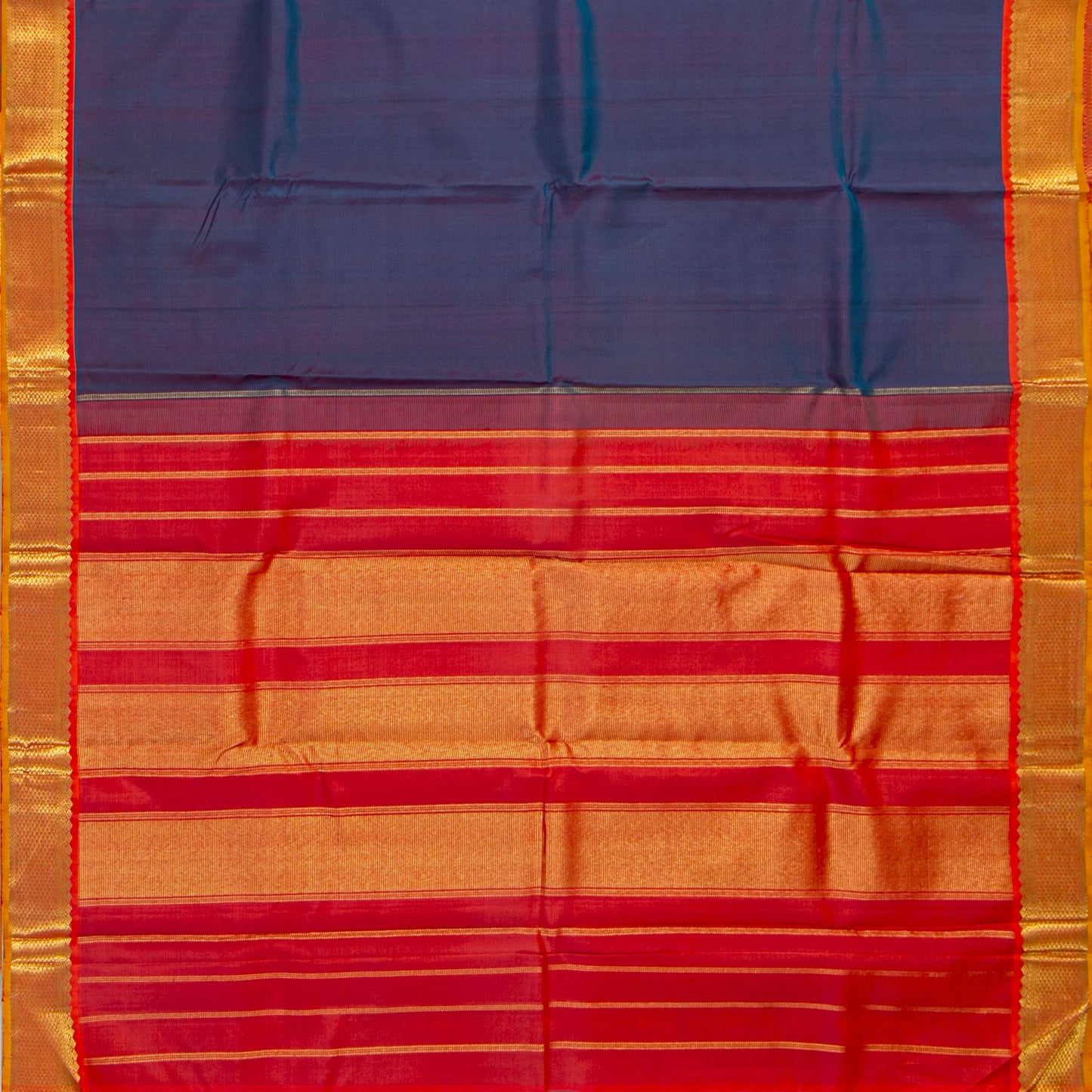 Blue And Red Kanchipuram Silk Saree For Festive Wear PV J 5575