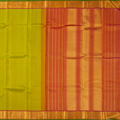Green And Orange Kanchipuram Silk Saree For Festive Wear PV J 5576