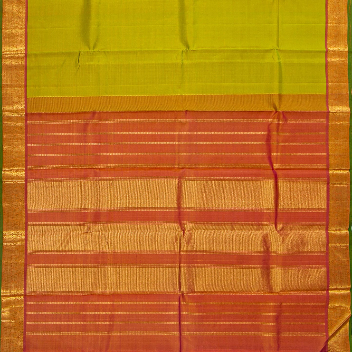 Green And Orange Kanchipuram Silk Saree For Festive Wear PV J 5576