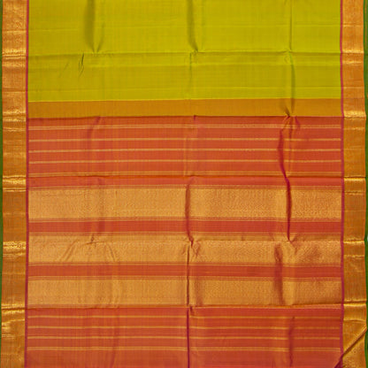 Green And Orange Kanchipuram Silk Saree For Festive Wear PV J 5576