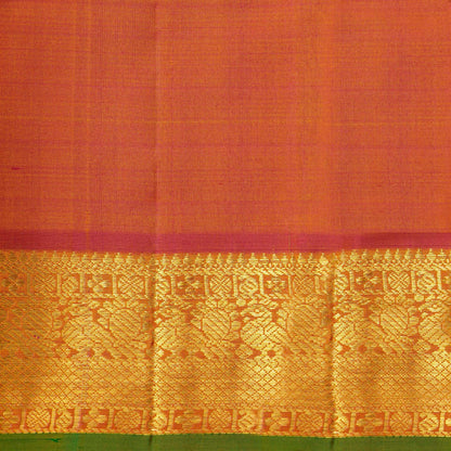 Green And Orange Kanchipuram Silk Saree For Festive Wear PV J 5576