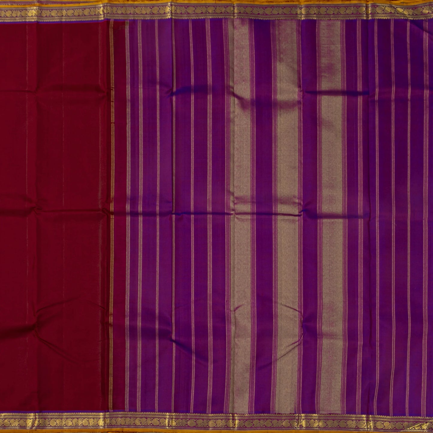 Maroon And Purple Kanchipuram Silk Saree For Festive Wear PV J 5577