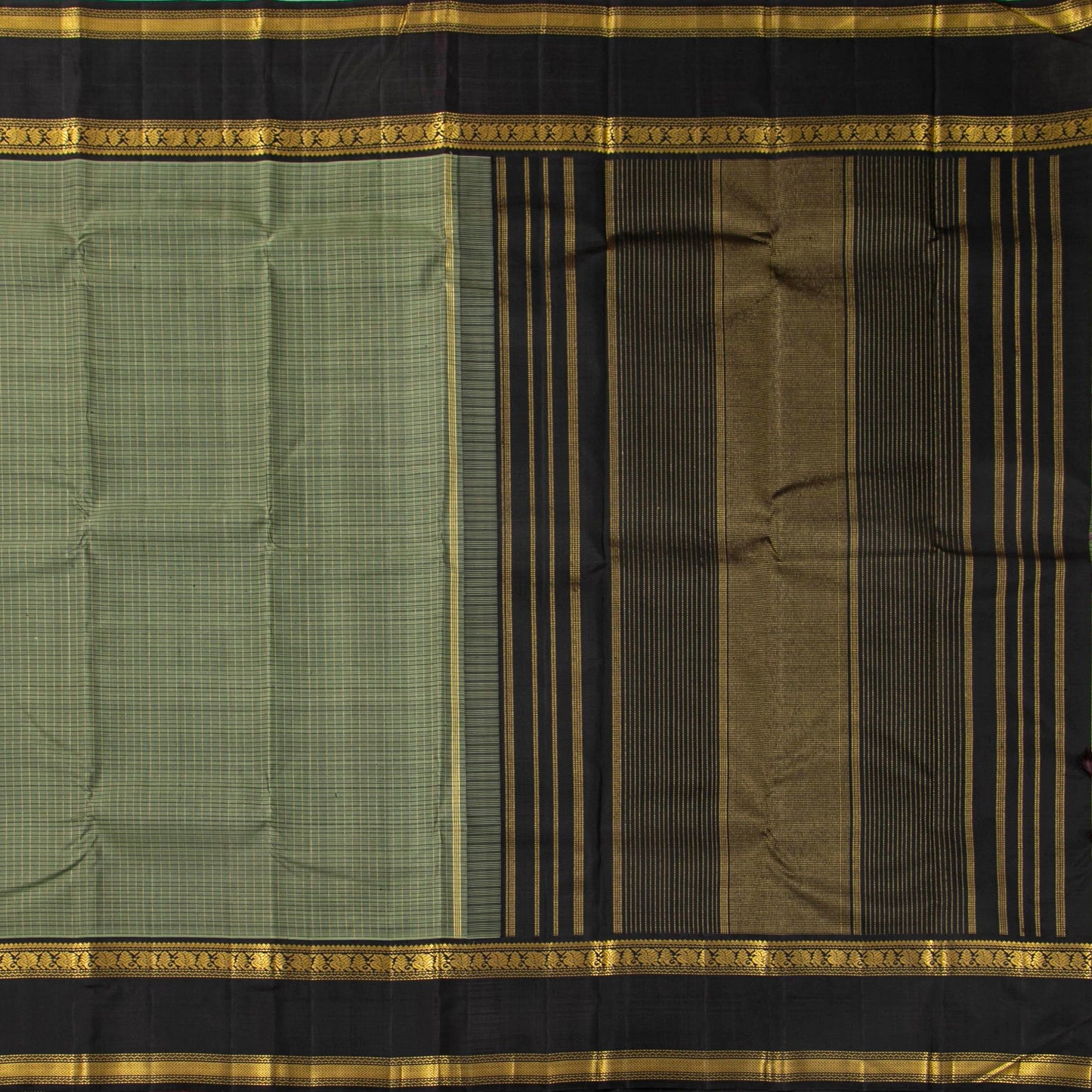 Green And Black Kanchipuram Silk Saree For Festive Wear PV J 5278