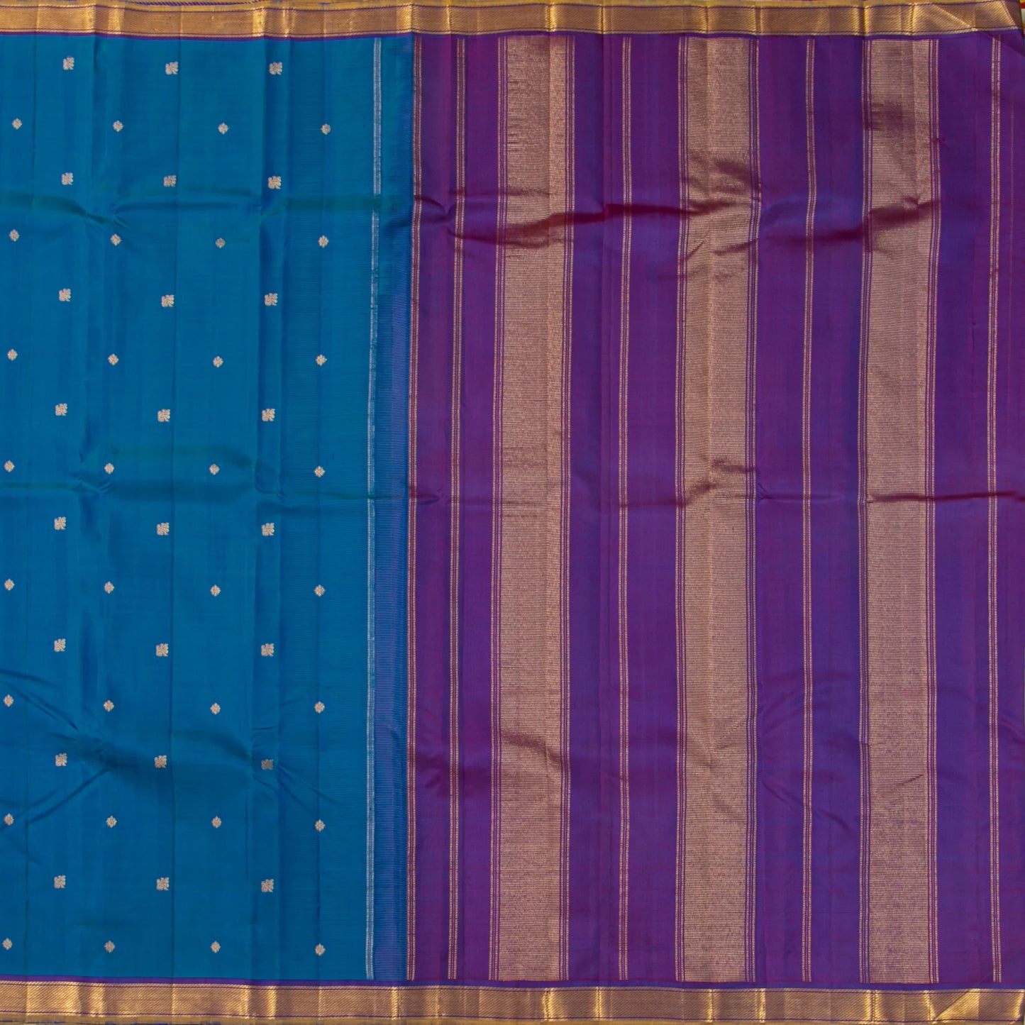 Blue And Purple Kanchipuram Silk Saree For Festive Wear PV J 4513