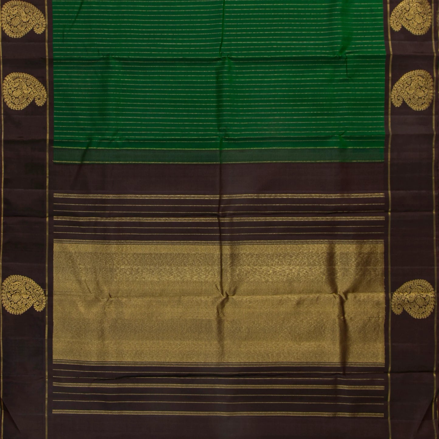 Green And Brown Kanchipuram Silk Saree For Festive Wear PV J 5531