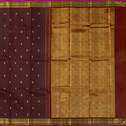 Brown Kanchipuram Silk Saree For Festive Wear PV J 5573