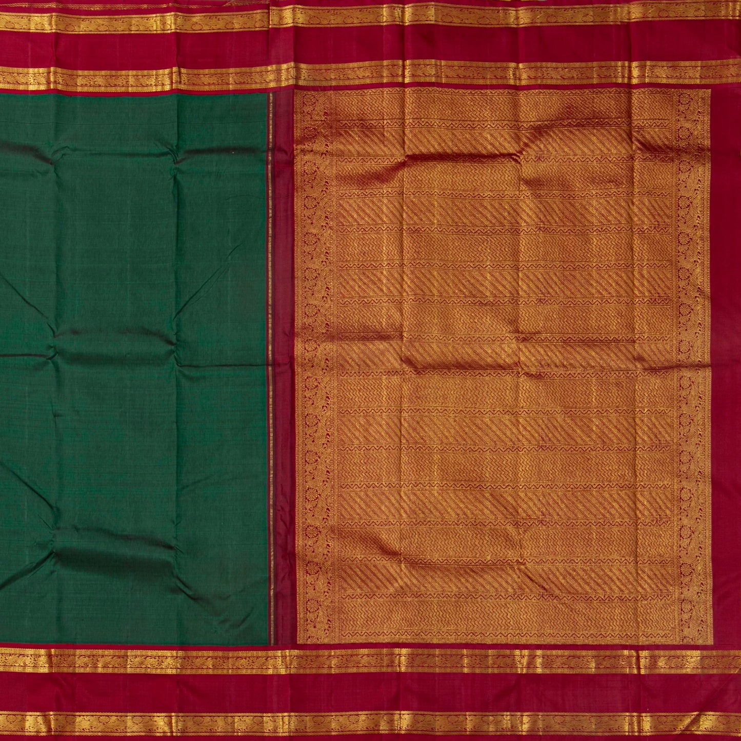 Green And Red Kanchipuram Silk Saree For Festive Wear PV J 4994