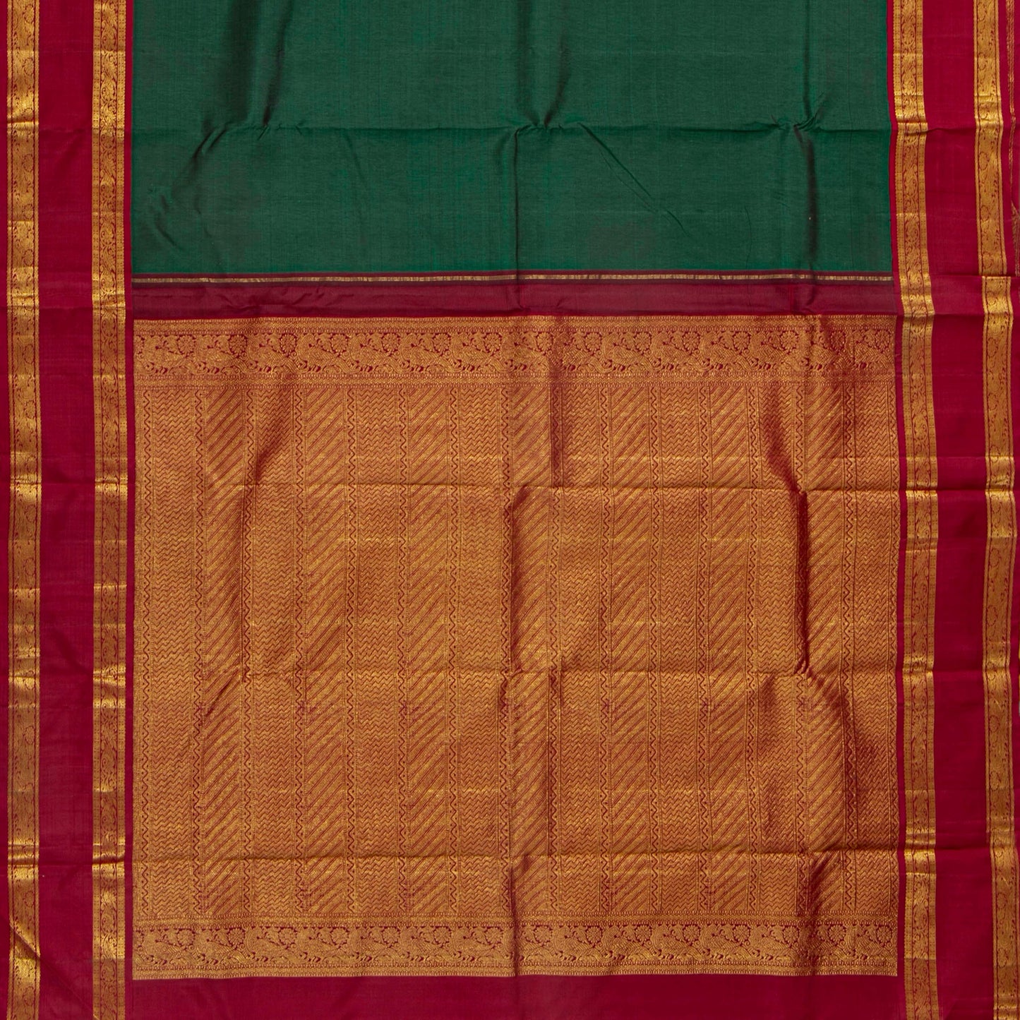 Green And Red Kanchipuram Silk Saree For Festive Wear PV J 4994