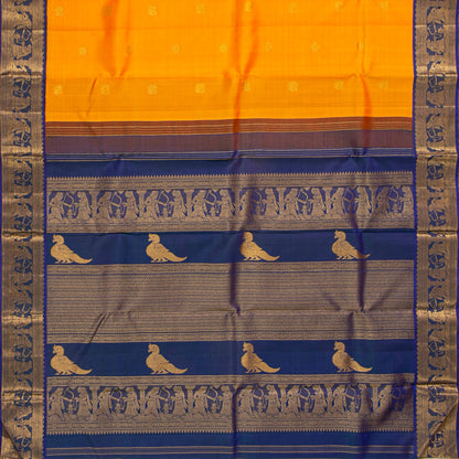 Yellow And Blue  Kanchipuram Silk Saree For Festive Wear PV J 4723