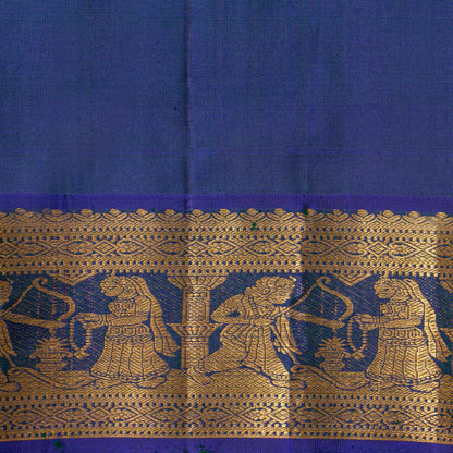 Yellow And Blue  Kanchipuram Silk Saree For Festive Wear PV J 4723