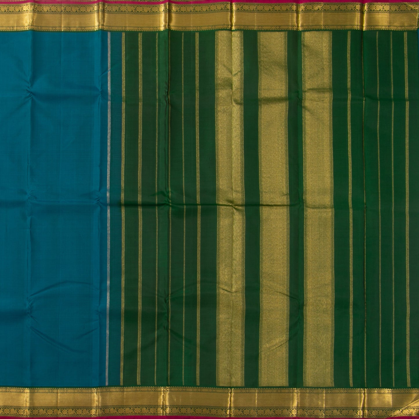 Mayilkazhuthu Blue And Green Kanjivaram Silk Saree With Small Border Handwoven Pure Silk For Festive Wear PV J 3088