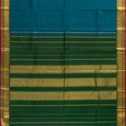 Mayilkazhuthu Blue And Green Kanjivaram Silk Saree With Small Border Handwoven Pure Silk For Festive Wear PV J 3088