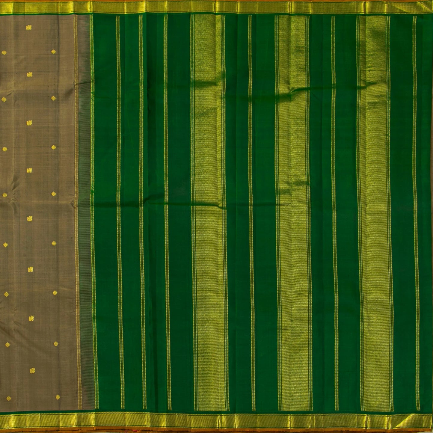 Grey And Green Kanchipuram Silk Saree For Festive Wear PV J 5152