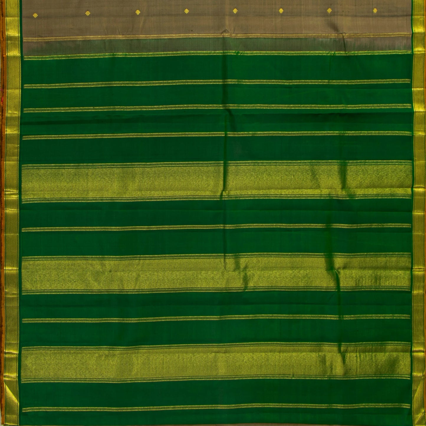 Grey And Green Kanchipuram Silk Saree For Festive Wear PV J 5152