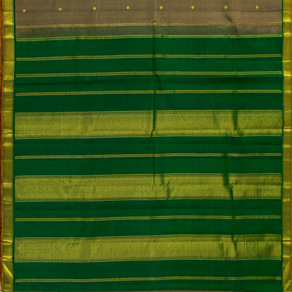 Grey And Green Kanchipuram Silk Saree For Festive Wear PV J 5152