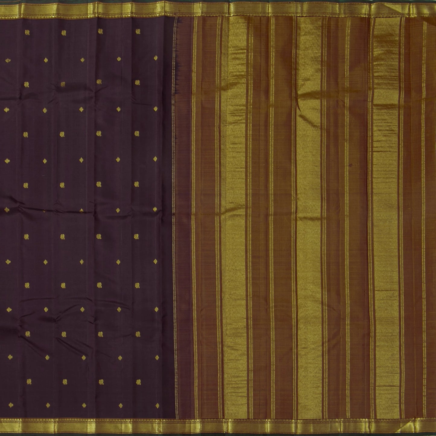 Brown And Mustard Kanchipuram Silk Saree For Festive Wear PV J 4511