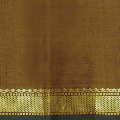 Brown And Mustard Kanchipuram Silk Saree For Festive Wear PV J 4511