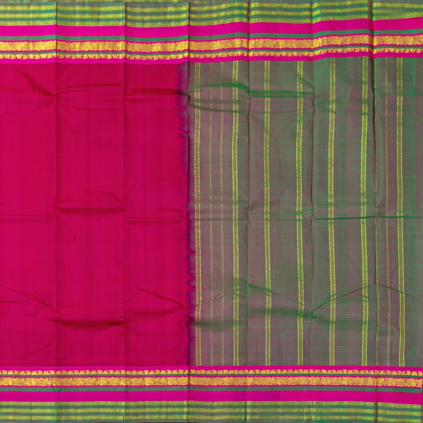 Pink And Green Kanchipuram Silk Saree For Festive Wear PV NYC 1856