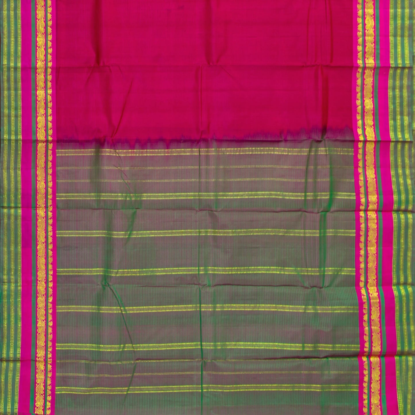 Pink And Green Kanchipuram Silk Saree For Festive Wear PV NYC 1856