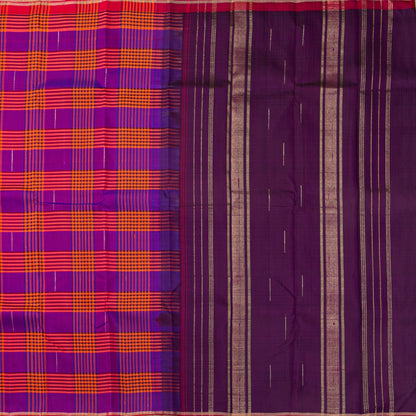 Multi Checks Borderless Kanchipuram Silk Saree For Festive Wear PV NYC 1839
