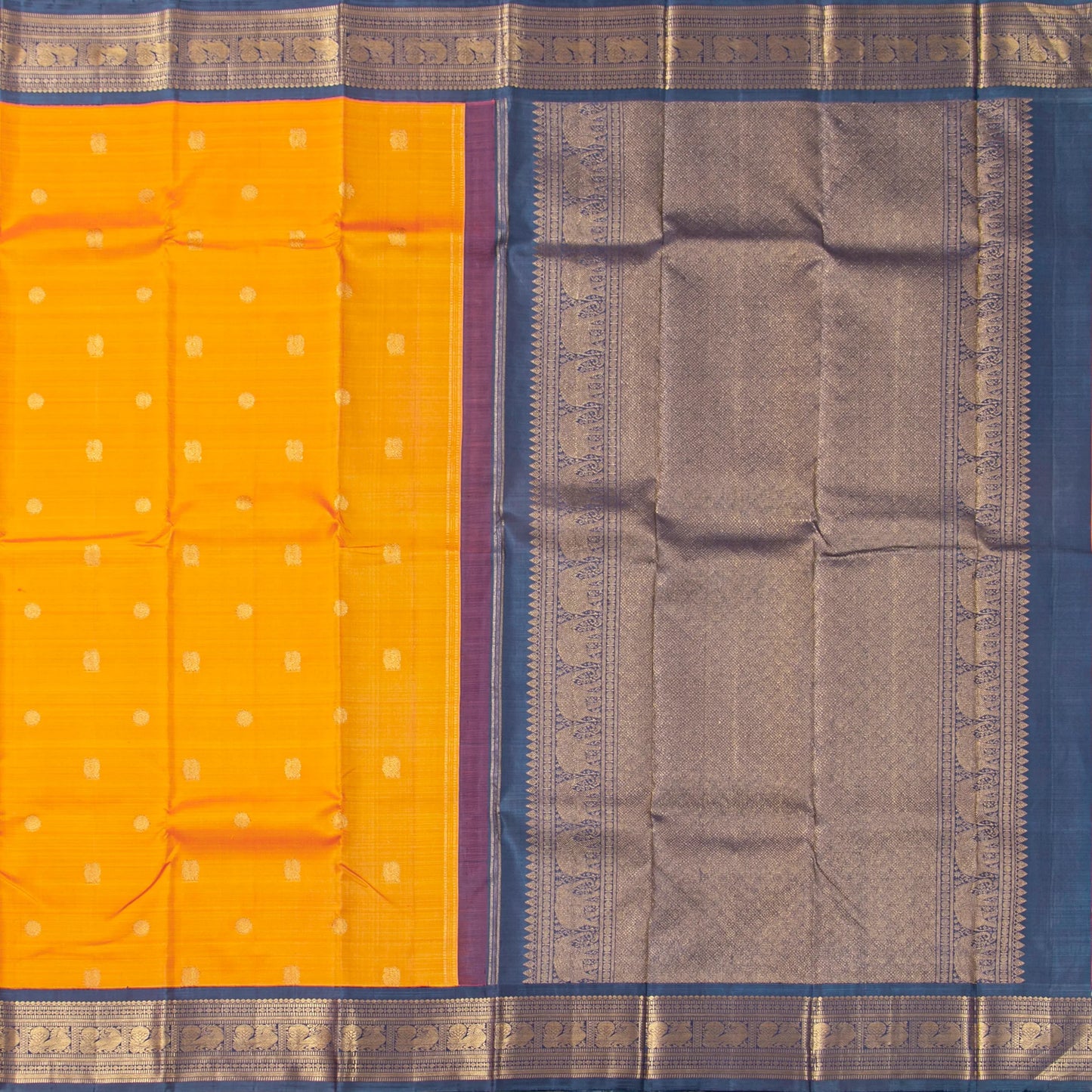 Yellow And Blue Kanchipuram Silk Saree For Wedding Wear PV NYC 1782