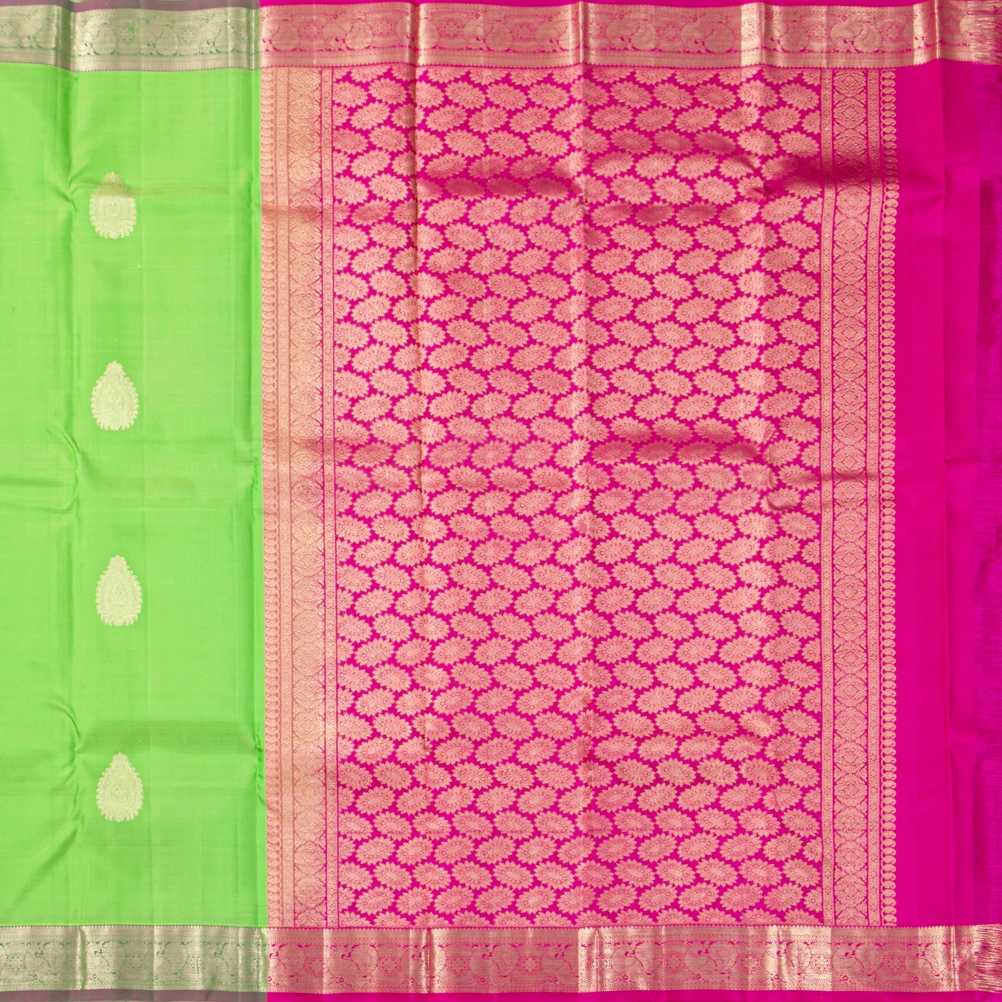 Green And Pink Kanchipuram Silk Saree For Festive Wear PV NYC 1864 - Silk Sari - Panjavarnam PV NYC 1864