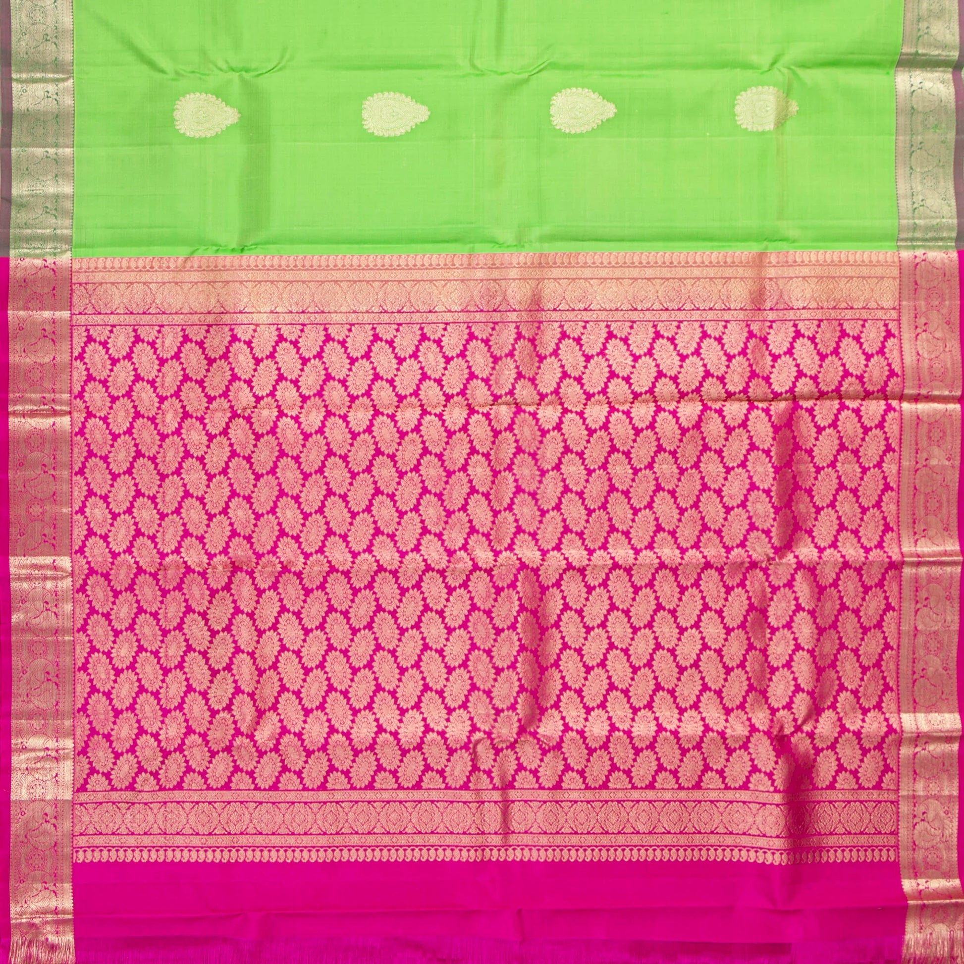 Green And Pink Kanchipuram Silk Saree For Festive Wear PV NYC 1864 - Silk Sari - Panjavarnam PV NYC 1864