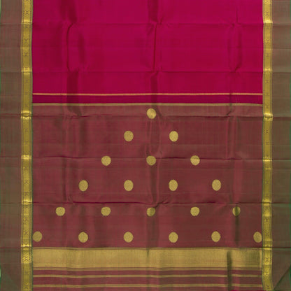 Pink And Green Kanjivaram Silk Saree With Medium Border Handwoven Pure Silk For Festive Wear PV ABI 2247