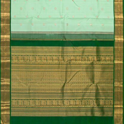 Green Kanchipuram Silk Saree With Korvai Contrast Borders For Wedding Wear PV VRS 2062