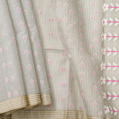 Grey Dhakai Jamdhani Muslin Silk Saree For Office Wear PV MJ 163