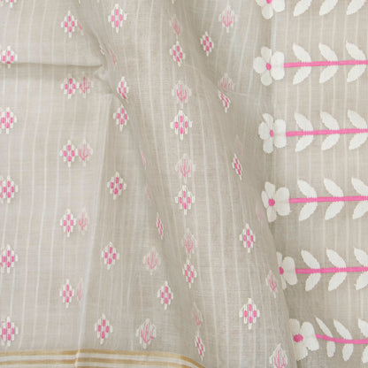 Grey Dhakai Jamdhani Muslin Silk Saree For Office Wear PV MJ 163