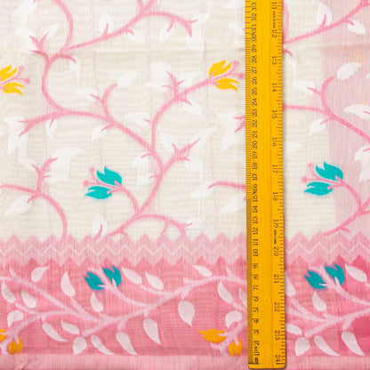 White And Pink Bhishnupuri Tussar Silk Jamdani Saree For Party Wear PV MJ 166
