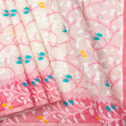 White And Pink Bhishnupuri Tussar Silk Jamdani Saree For Party Wear PV MJ 166