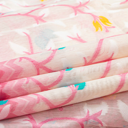 White And Pink Bhishnupuri Tussar Silk Jamdani Saree For Party Wear PV MJ 166