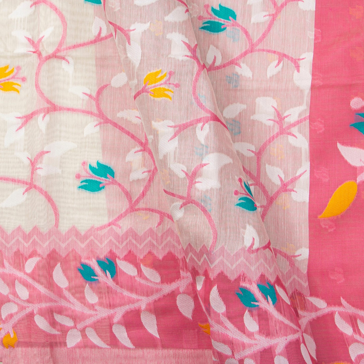 White And Pink Bhishnupuri Tussar Silk Jamdani Saree For Party Wear PV MJ 166