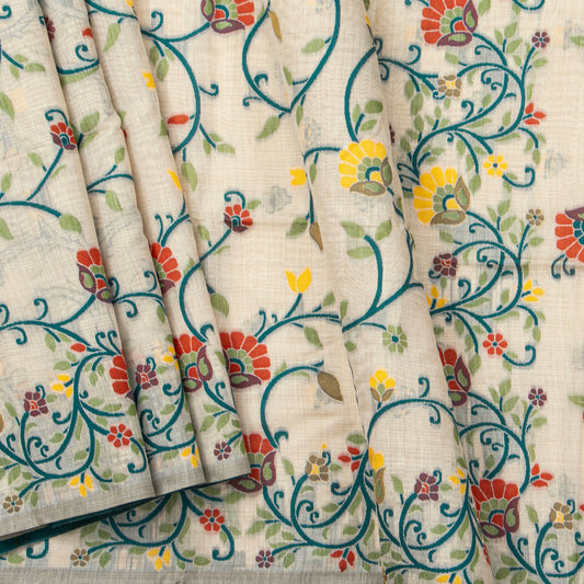 Off White Dhakai Jamdani Muga Tussar Silk Saree For Party Wear PV MJ 165