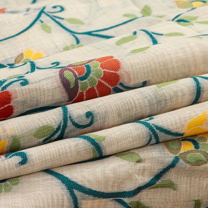 Off White Dhakai Jamdani Muga Tussar Silk Saree For Party Wear PV MJ 165