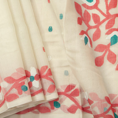 Off White Dhakai Jamdani Muslin Silk Saree For Party Wear PV MJ 167 - Dhakai Jamdhani - Panjavarnam PV MJ 167