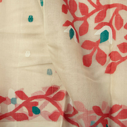 Off White Dhakai Jamdani Muslin Silk Saree For Party Wear PV MJ 167 - Dhakai Jamdhani - Panjavarnam PV MJ 167